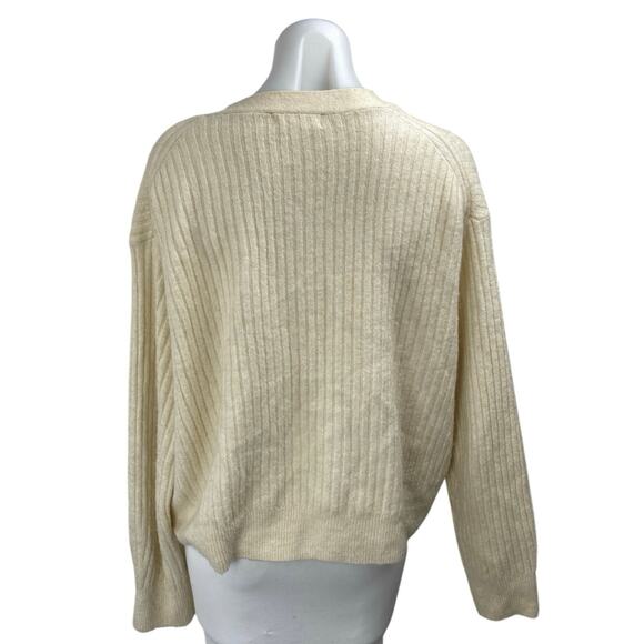 H&M Women's Cream Rib Knit Jeweled Button Long Sleeve Cardigan Sweater Top Sz XL - Picture 2 of 3